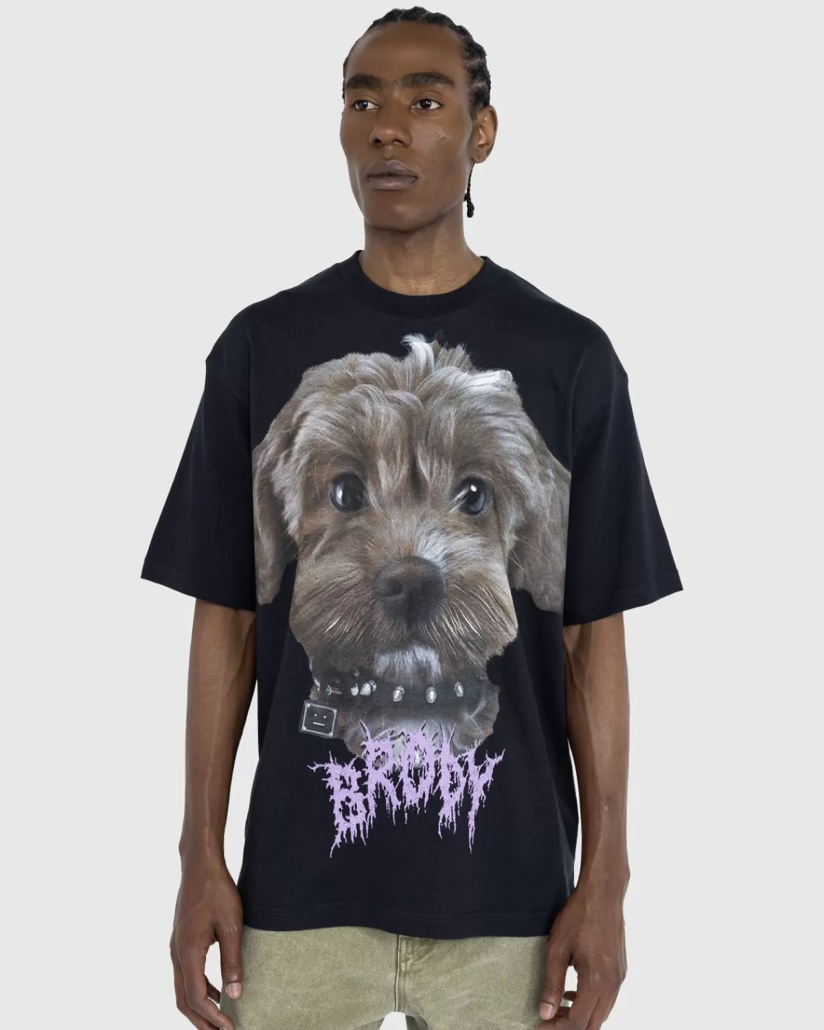 Männer Acne Studios Bedrucktes Hunde-T-Shirt In Verblasstem Schwarz