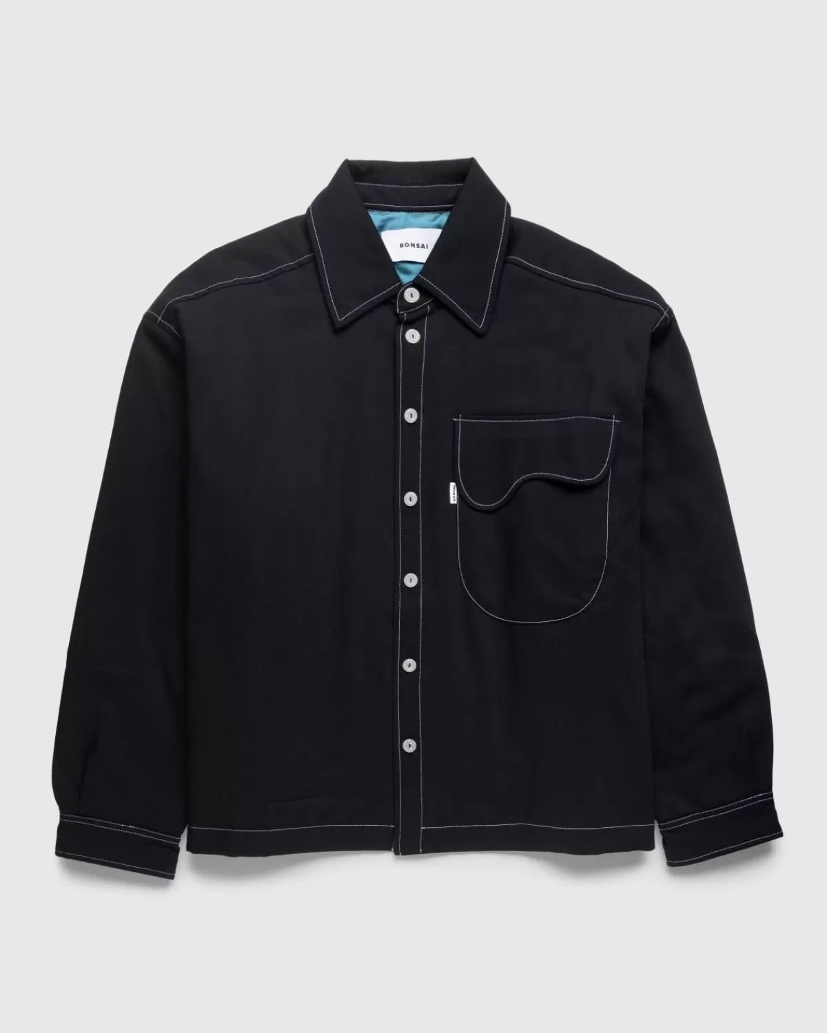 Kontraststich-Button-Down-Hemd In Schwarz>Bonsai Fashion