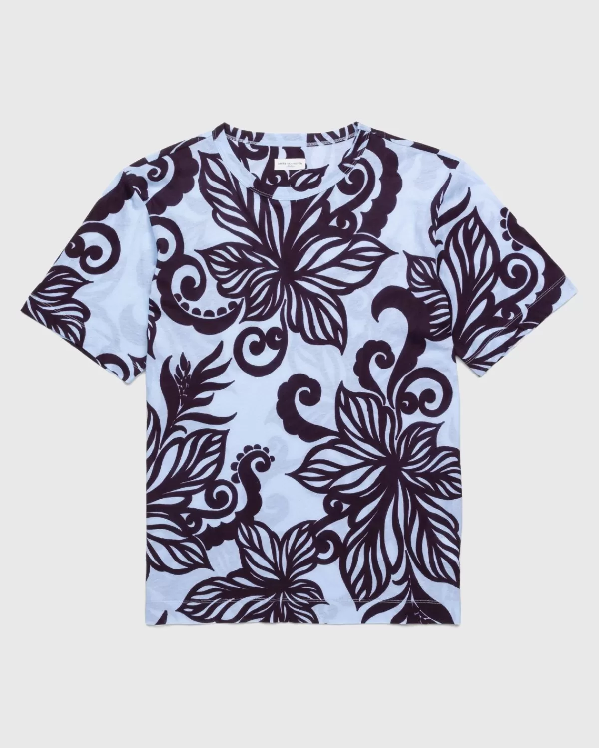 Männer Dries van Noten Habba Leaves T-Shirt Hellblau