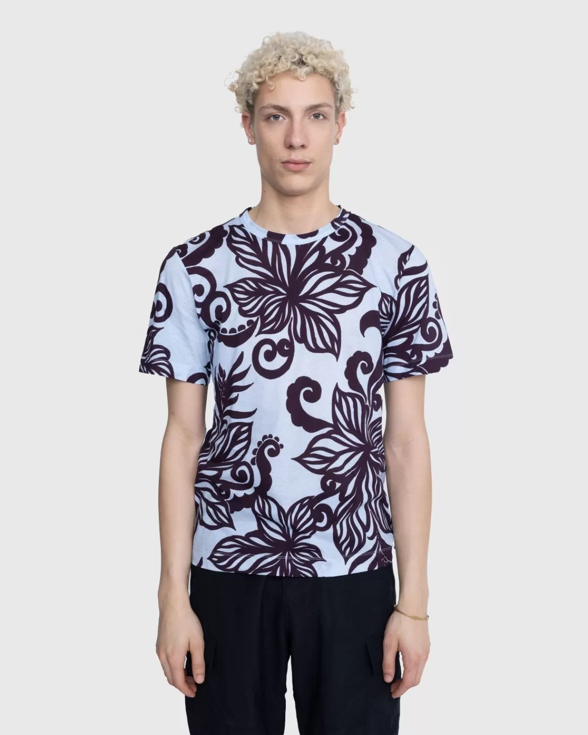 Männer Dries van Noten Habba Leaves T-Shirt Hellblau