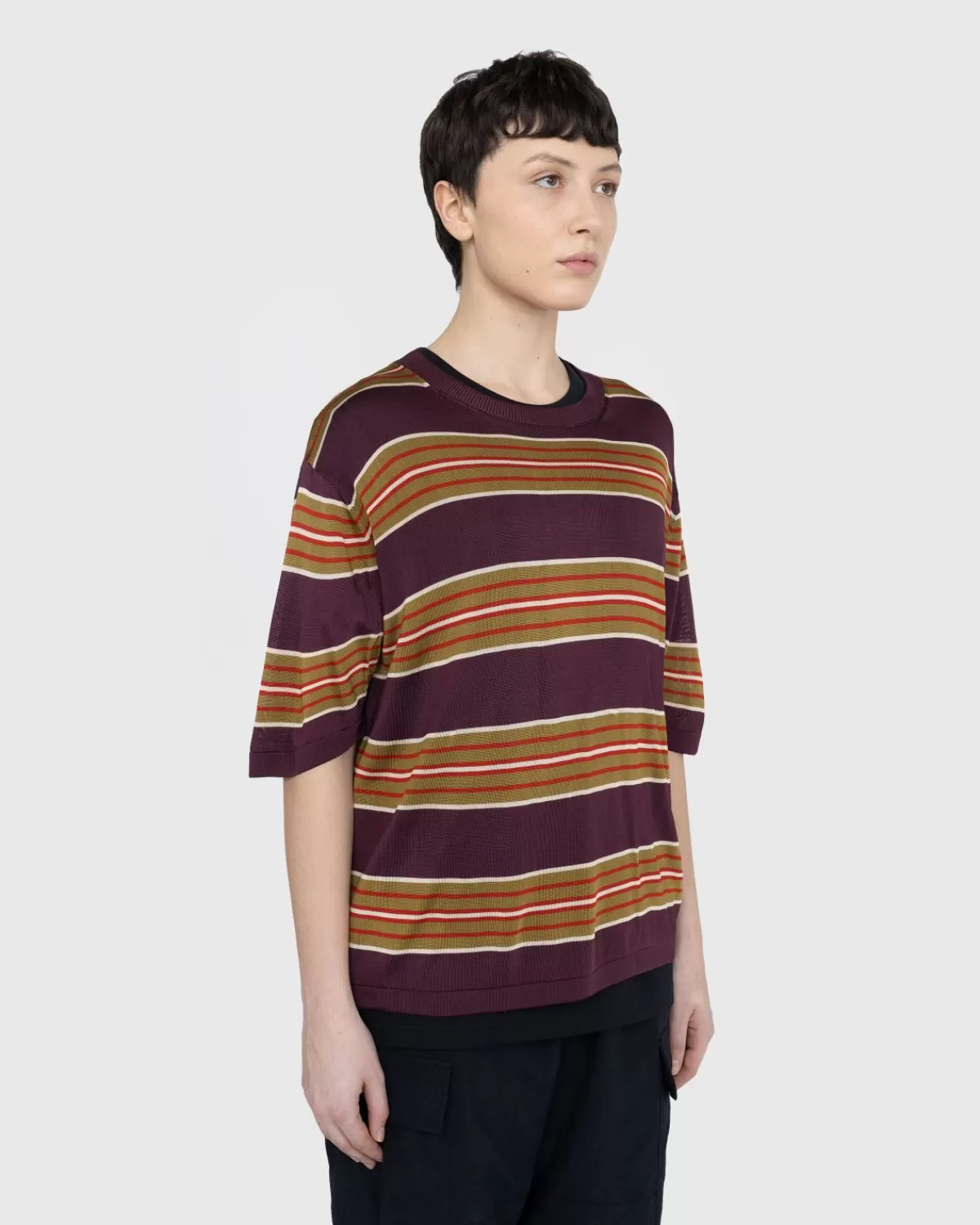 Männer Dries van Noten Mias Strick-T-Shirt Burgund