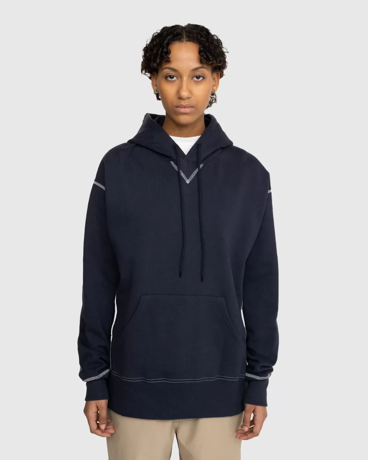 Männer Highsnobiety Kontraststich-Fleece-Hoodie In Marineblau