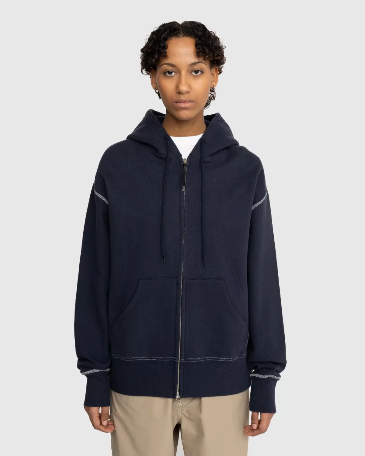 Männer Highsnobiety Kontraststich-Fleece-Hoodie Mit Reisverschluss, Marineblau