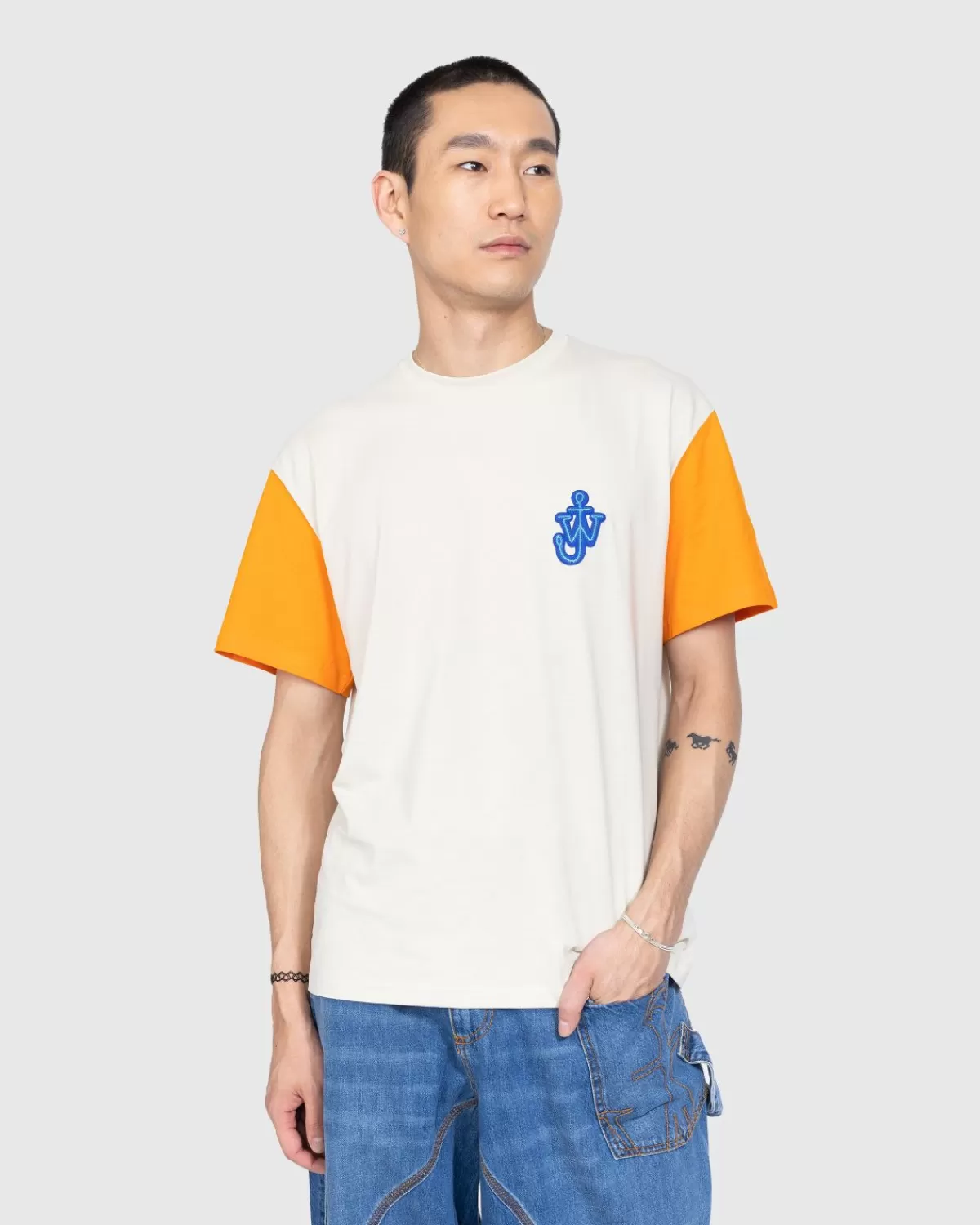 Männer J.W. Anderson Jw Anderson Anker-Patch-T-Shirt Mit Kontrastarmeln