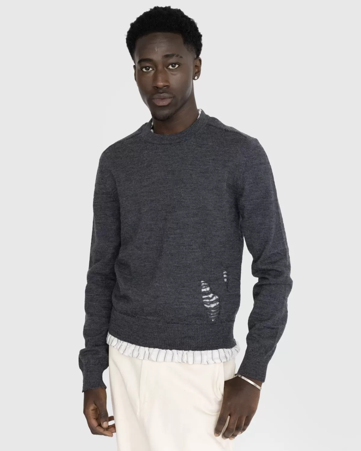 Distressed Crewneck Pullover Dunkelgrau>Maison Margiela Cheap