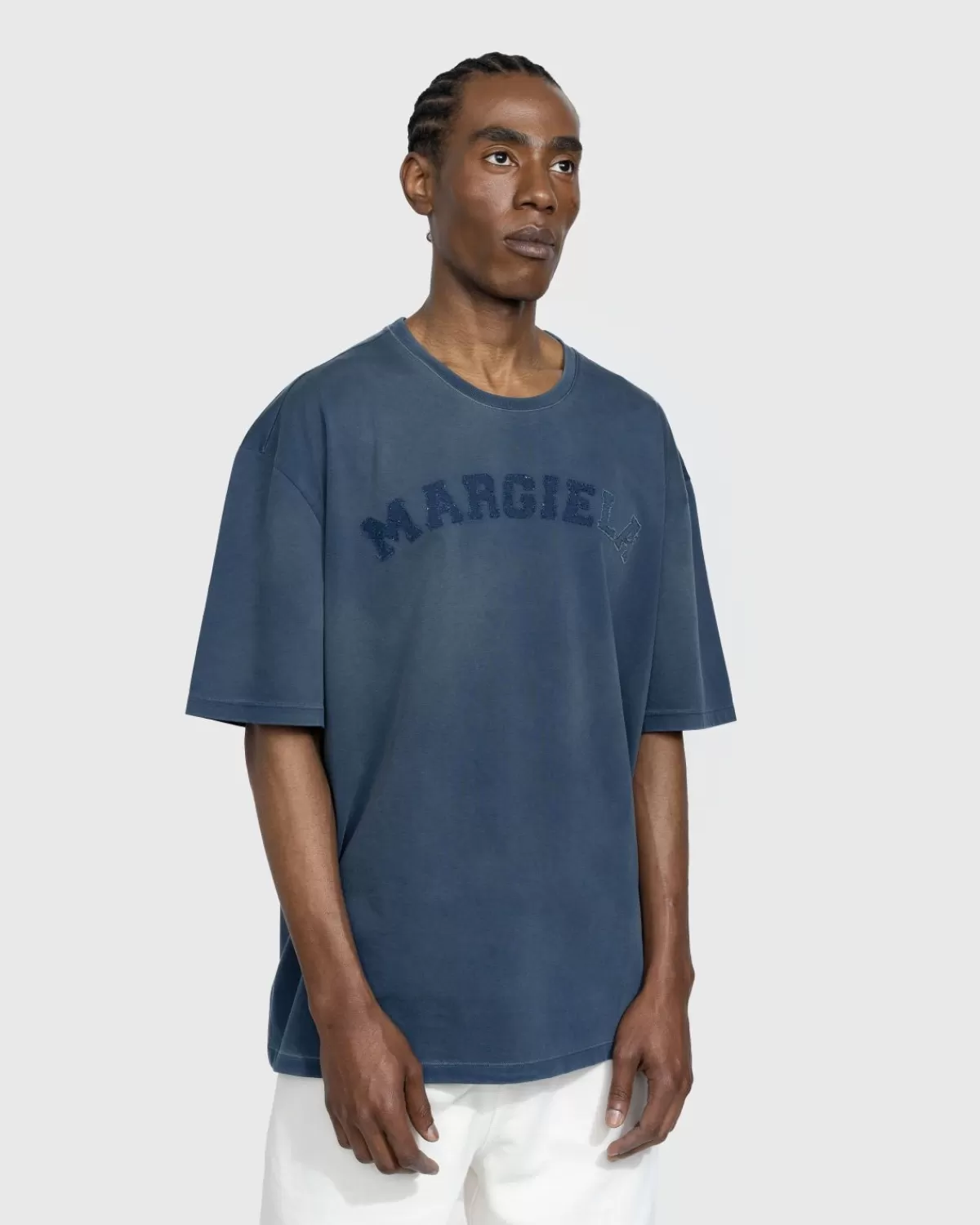 Männer Maison Margiela Schweres Jersey-Logo-T-Shirt Blau