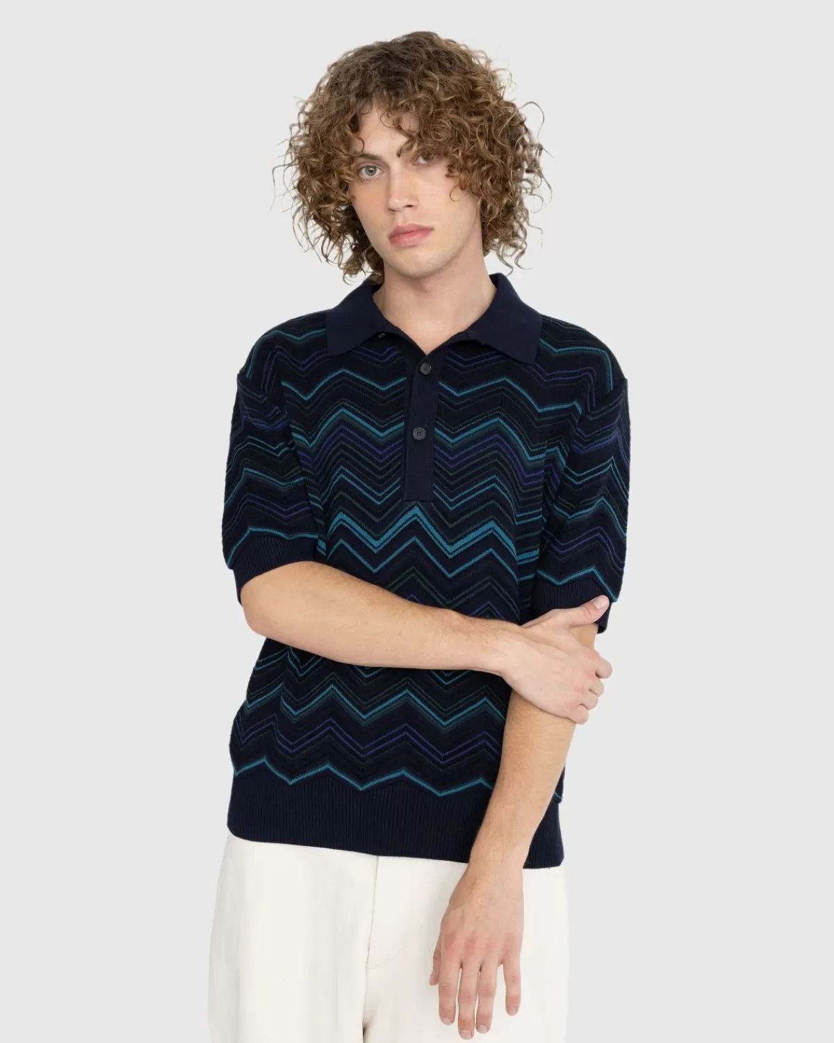 Zig Zag Poloshirt Blau/Grun/Kohle>Missoni Hot