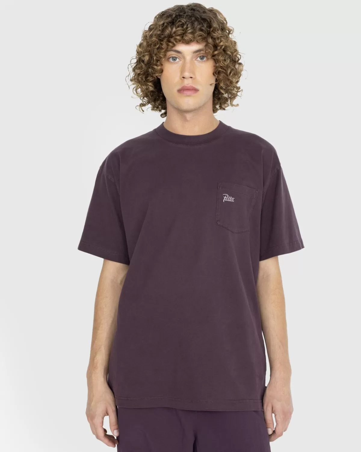 Männer Patta Basic Washed Pocket T-Shirt Plum Perfect