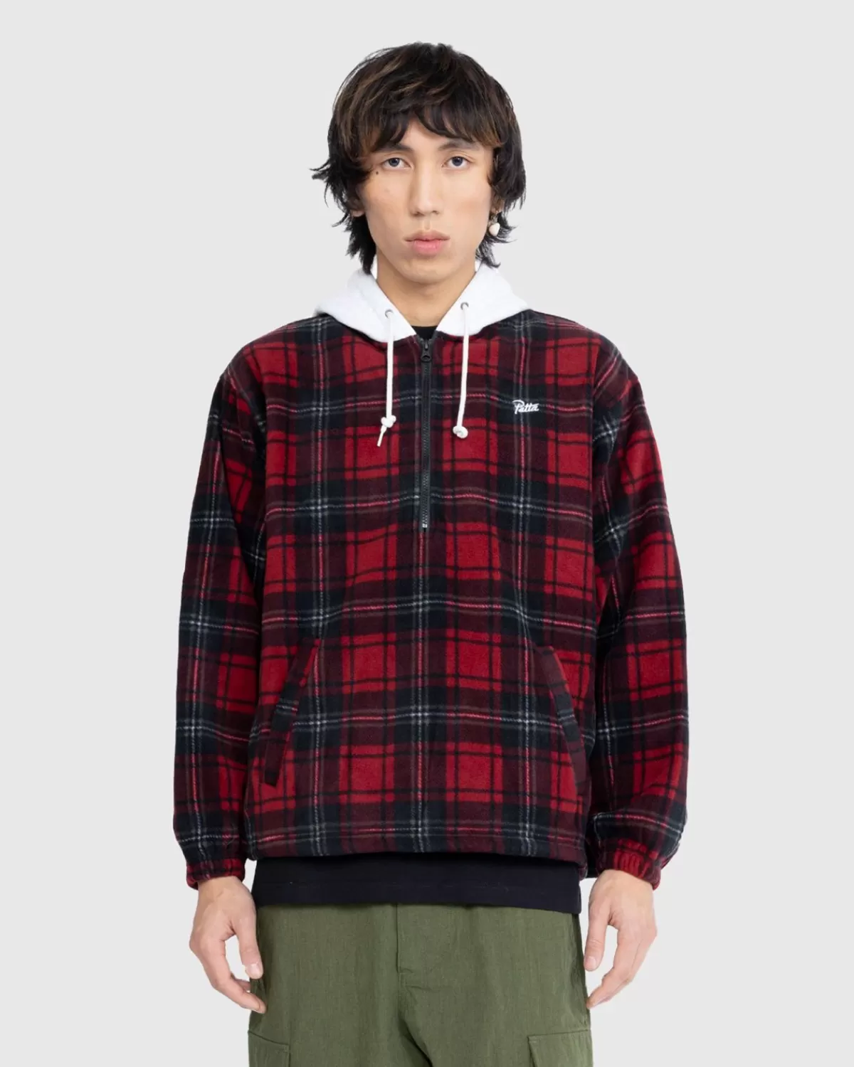 Tartan-Fleece-Kapuzen-Overshirt, Biking Red>Patta Cheap