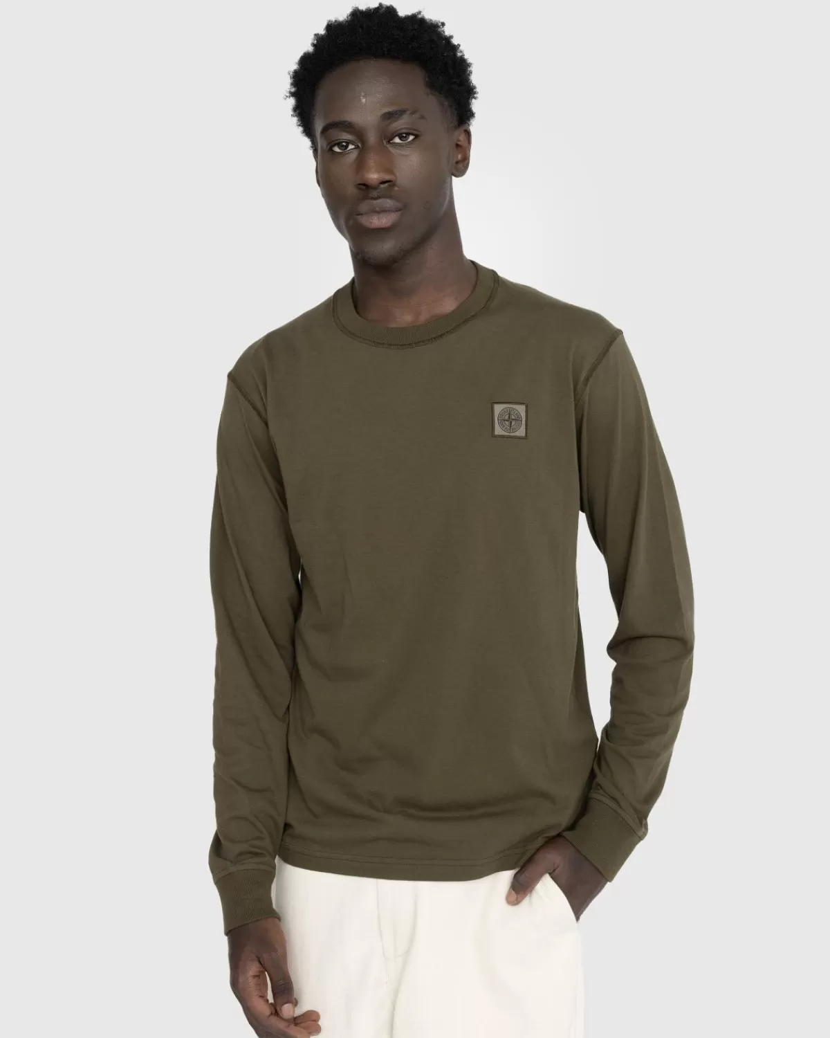 Männer Stone Island Fissato Langarm-T-Shirt Oliv