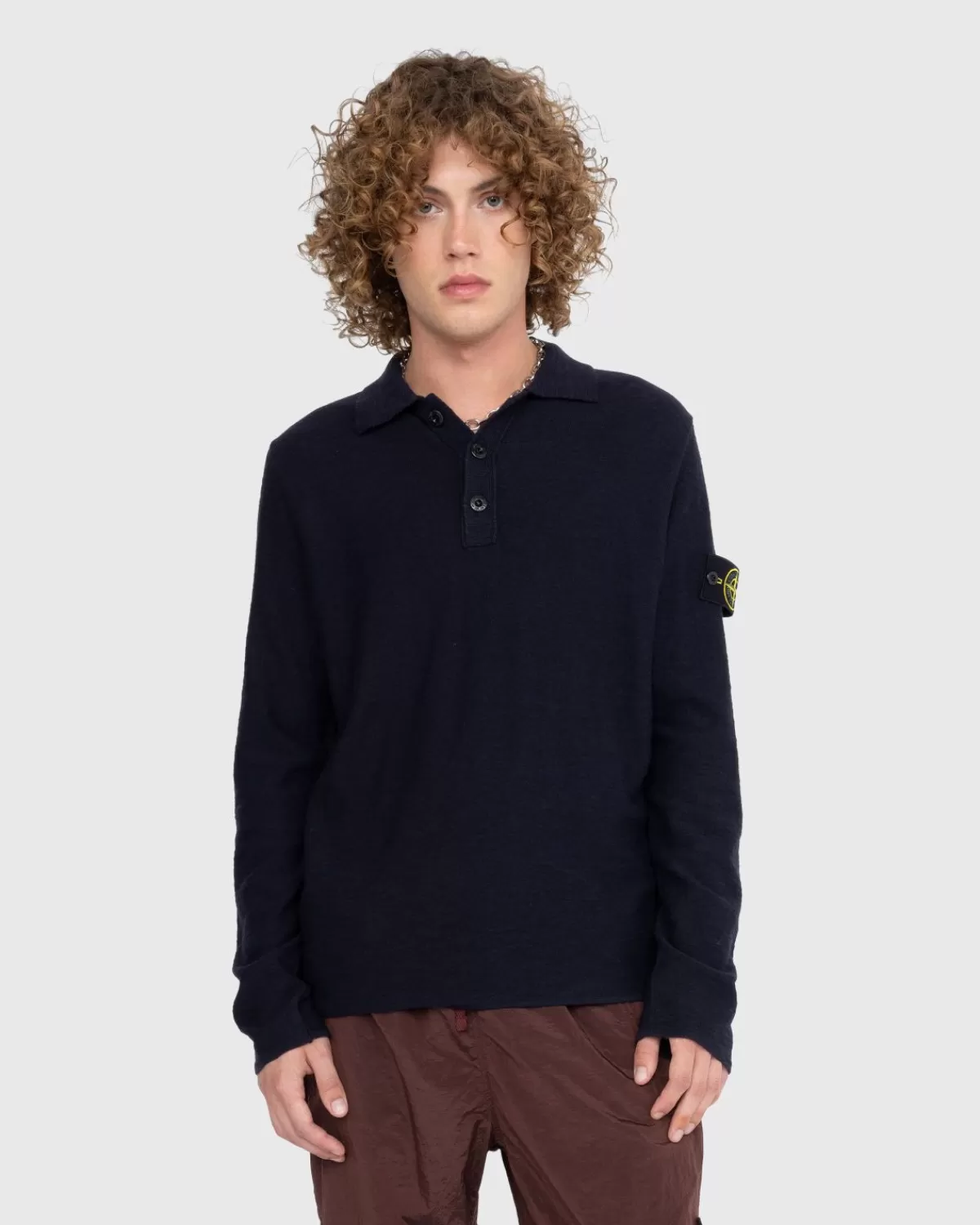 Gestricktes Langarm-Poloshirt In Marineblau>Stone Island Store