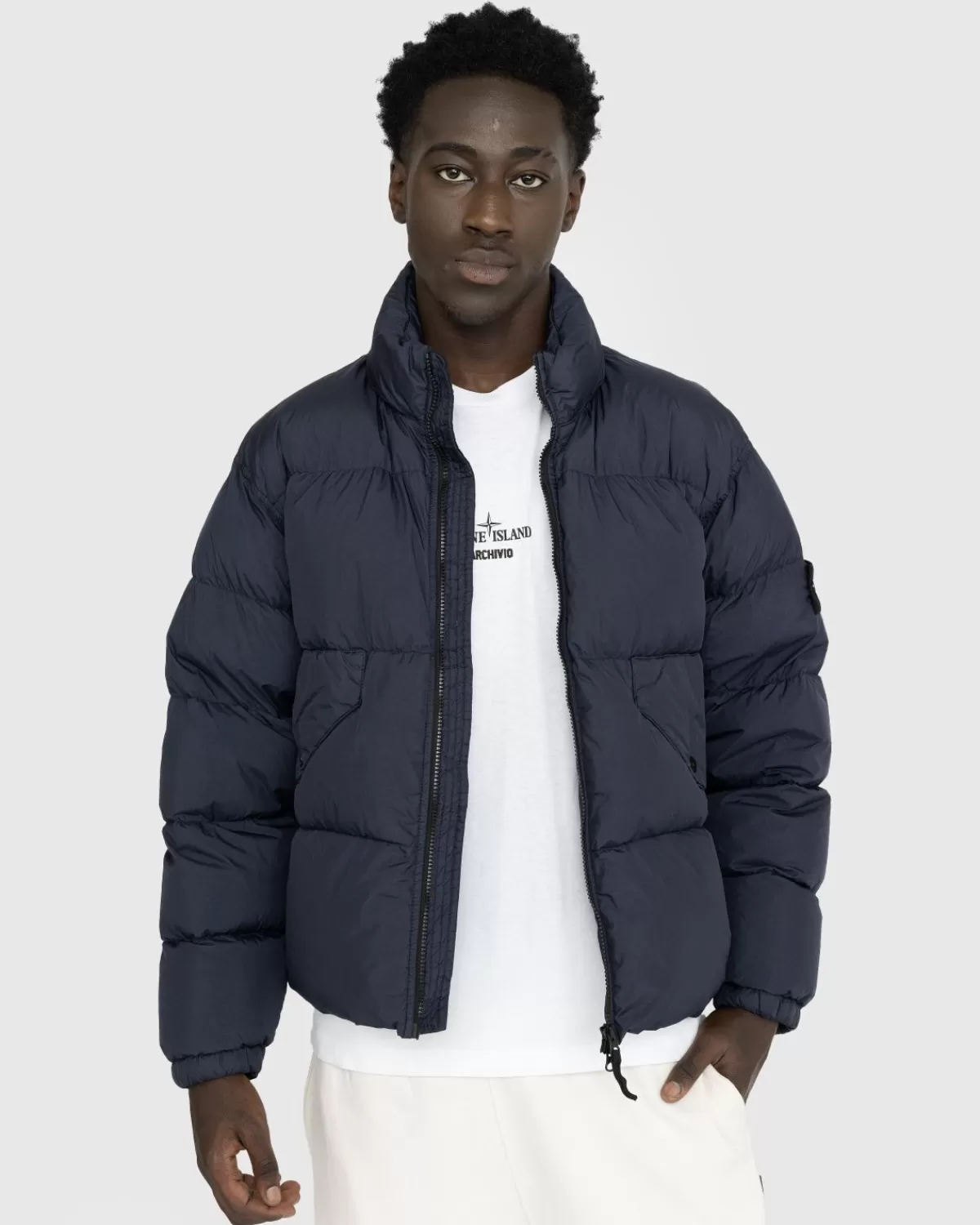 Stuckgefarbte Daunenjacke Aus Recyceltem Nylon In Marineblau>Stone Island Cheap