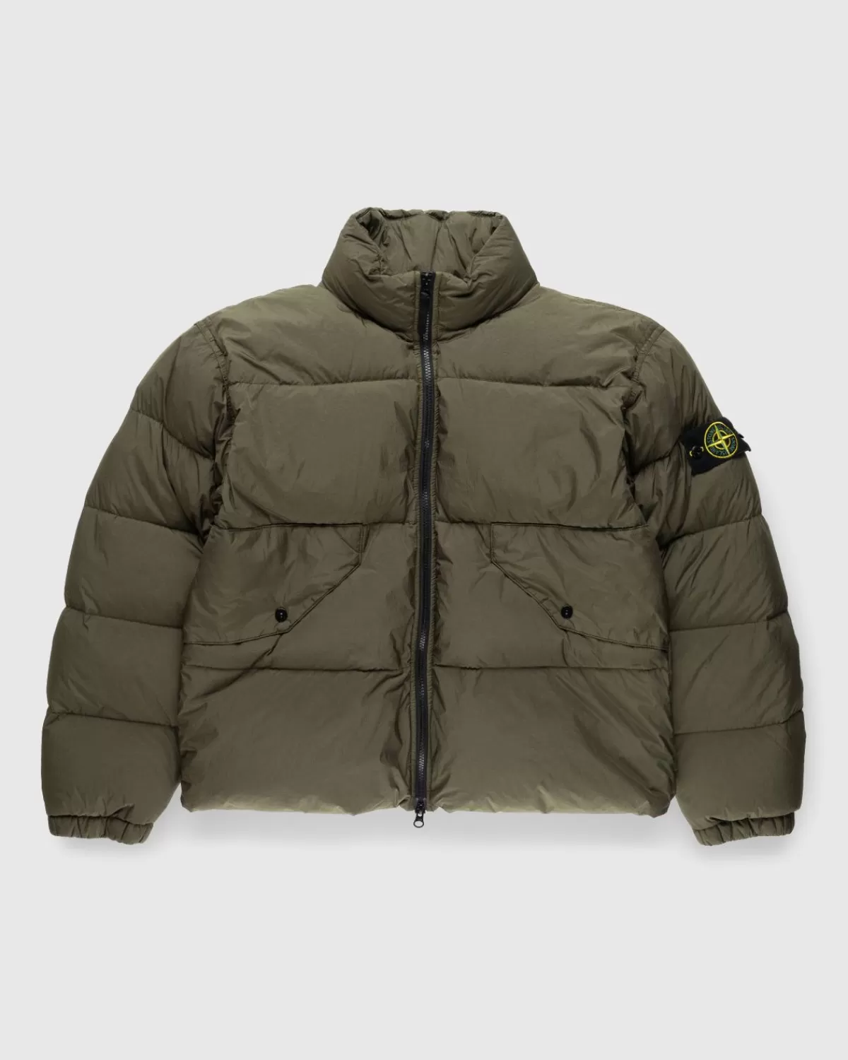 Stuckgefarbte Daunenjacke Aus Recyceltem Nylon Oliv>Stone Island Outlet