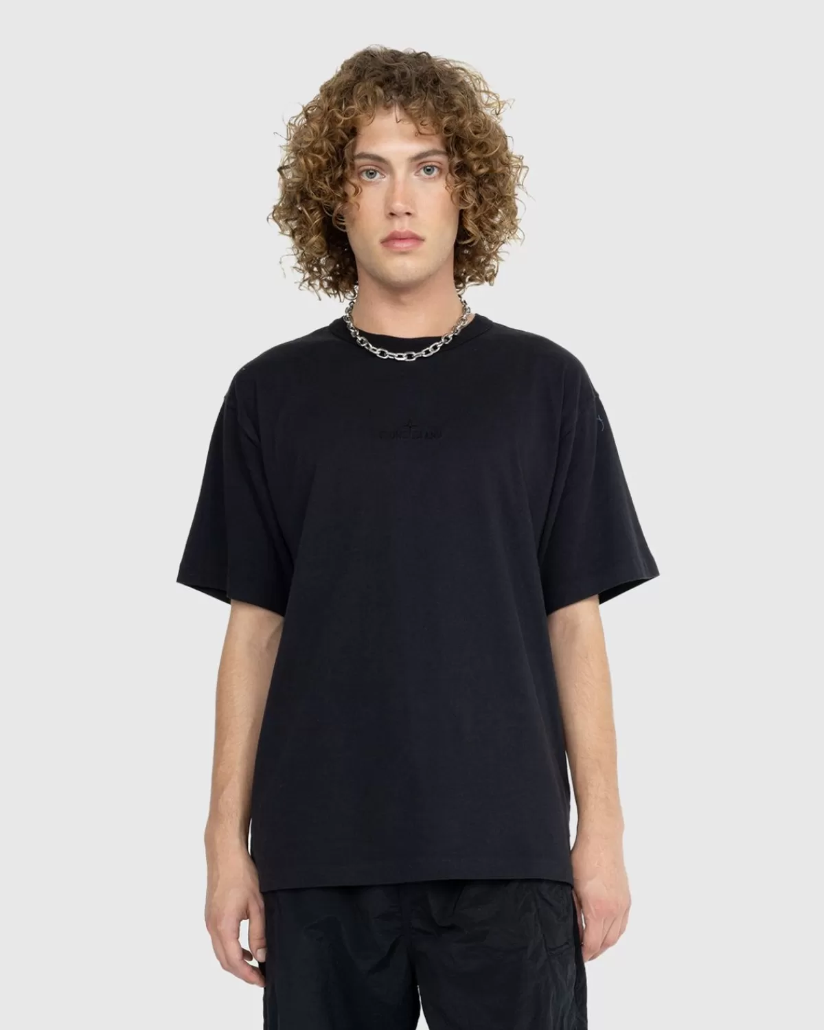 Männer Stone Island Stuckgefarbtes Logo-T-Shirt Schwarz