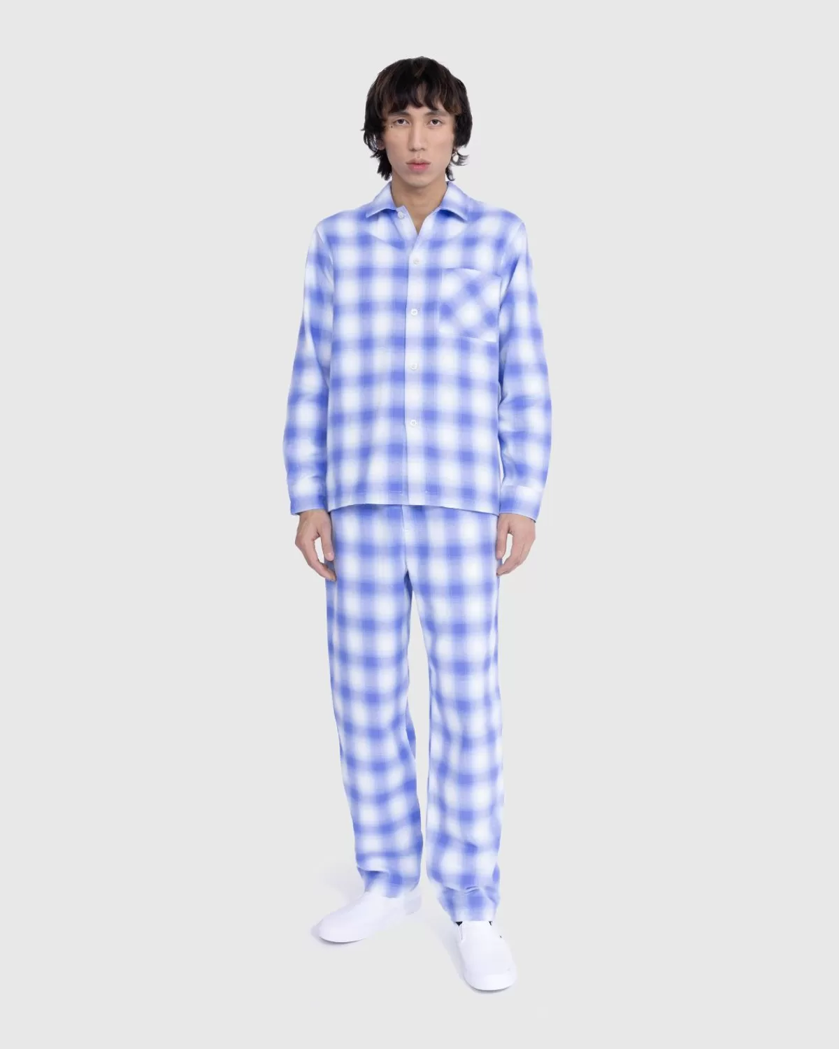 Flanell-Pyjama-Hemd, Hellblau Kariert>Tekla Best Sale