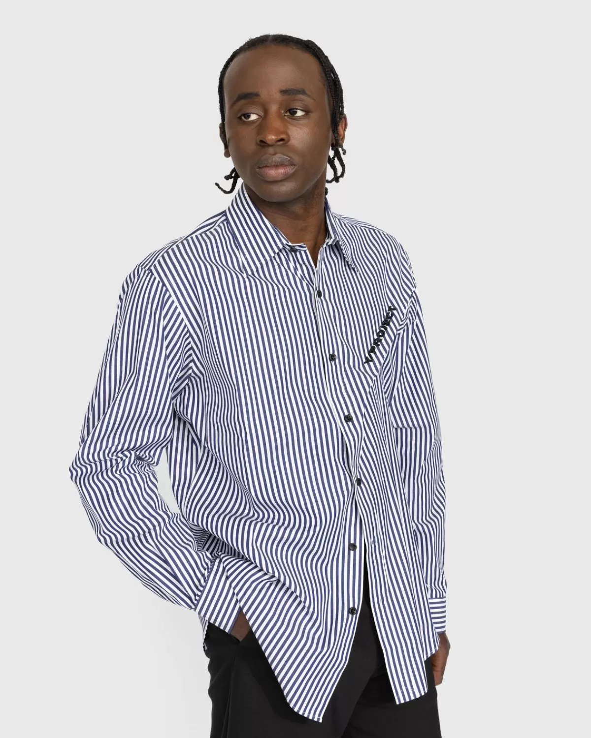 Pinched Logo Stripe Shirt Marineblau/Weis>Y/Project Sale